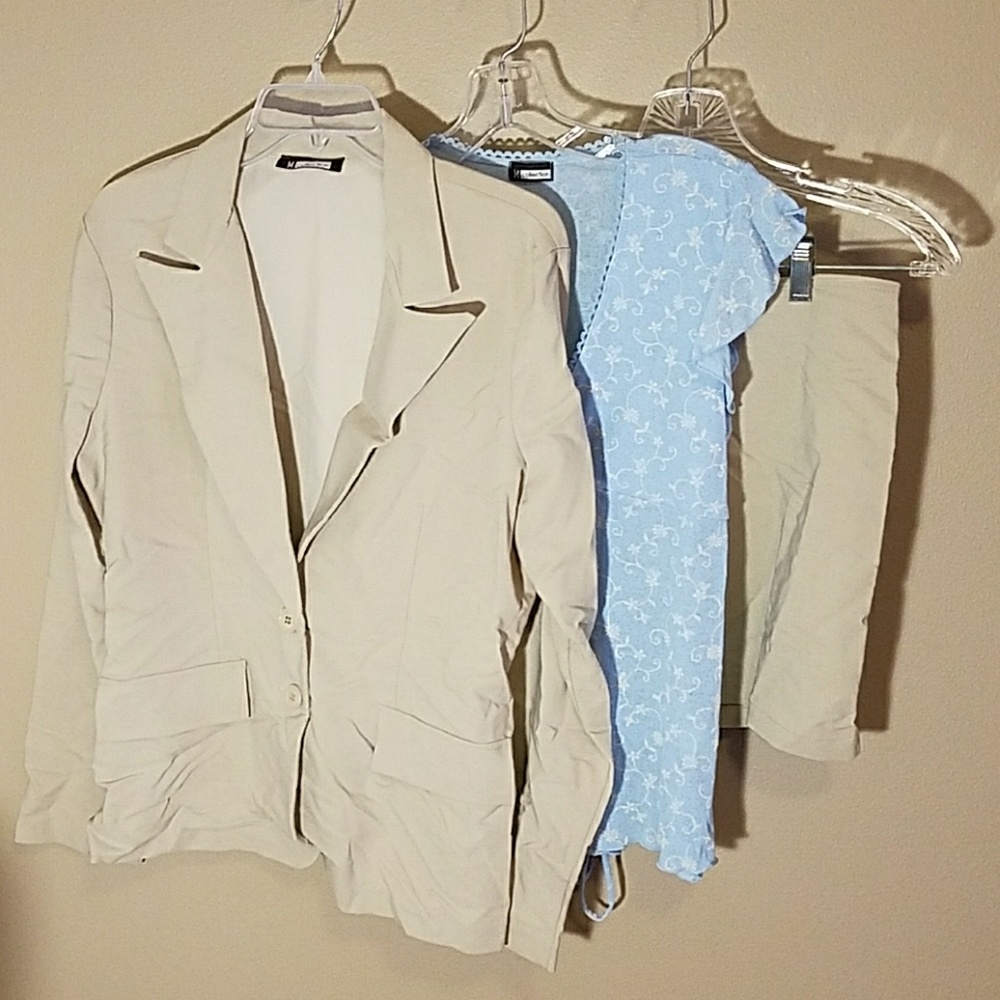 Khaki 3-piece skirt, top, jacket set sz 15/16